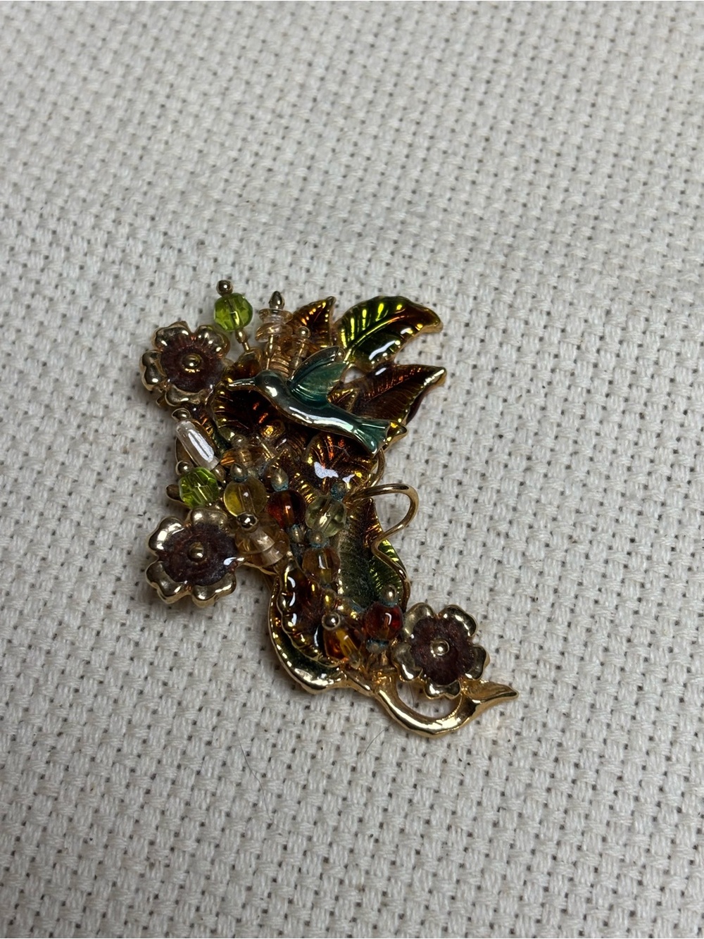 Kenneth Cole Green, blue,amber and Gold Hummingbird Floral Brooch